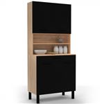 IDMARKET Buffet de cuisine CINA 4 portes + tiroir façon hêtre et noir