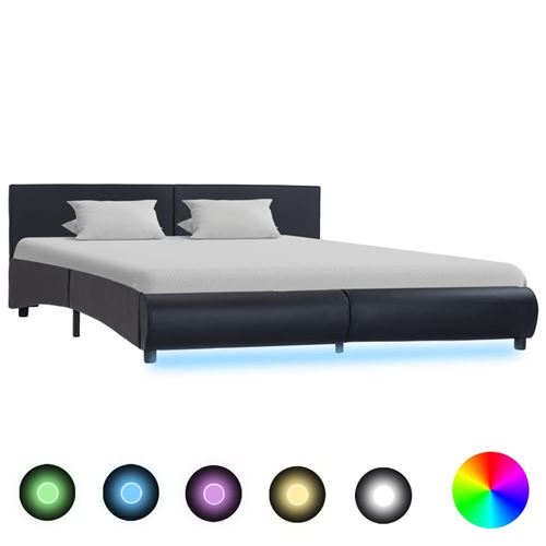 Cadre de lit avec led noir similicuir 180 x 200 cm cadre 2 personnes