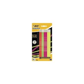 Bic evolution fluo crayons a papier avec gomme intégrée - hb, blister de 12  - Crayon à papier - Achat & prix