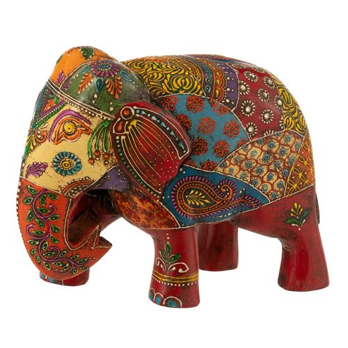Generique Statuette Eléphant En Bois "Delhi" 20Cm Multicolore - Image 3
