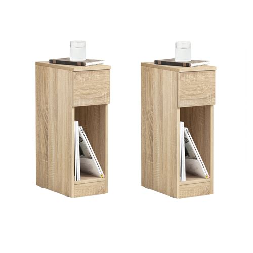 SoBuy FBT111x2 Mesita de noche 2 juegos con cajón para caja cama con muelles sofá mesa 2 piezas mesa auxiliar mesita de noche estrecha