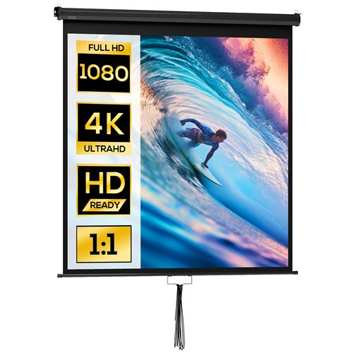 &Eacute;cran de projection home-cin&eacute;ma tv format 1:1 85 pouces 4k hd m&eacute;tal pvc noir 