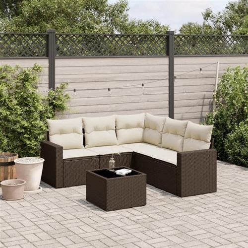 vidaXL Salon de jardin avec coussins 6 pcs marron résine tressée