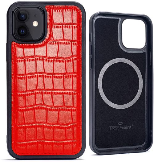 Coque en Cuir pour iPhone 12 Mini Trop Saint® Façon Crocodile [Compatible MagSafe] - Rouge