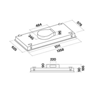 Hotte Plafonnier FALMEC CORNUVO3612, cm, commandes electroniques, finition Inox blanc, vendue sans moteur. Ex pour MOT950 : Debit boost = 830m3/h, Puissance acoustique max = 62dB. Eclairage LED reglable en temperature. Classe energetique : C