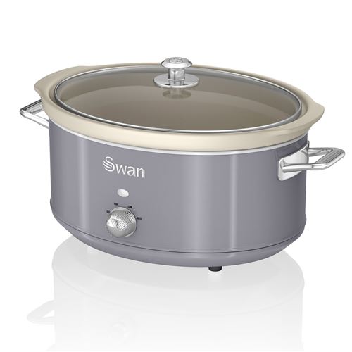 Retro Mijoteuse 6,5L Poêle Amovible en Céramique Antiadhésive, Vintage, SWAN, SF17031GRN, 320W, Gris