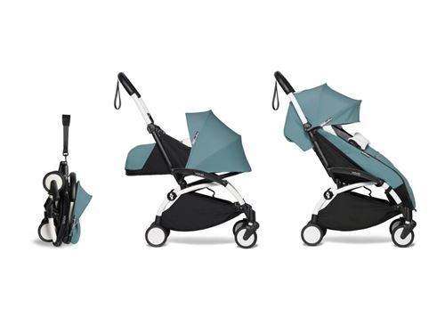 Babyzen - Poussette YOYO2 cadre blanc pack 0+ 6+ chancelière bleu aqua
