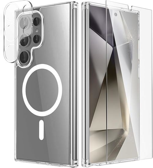Coque Silicone Transparente Compatible Magsafe + Verre Trempes et Protection Camera Arriere Transparent Pour Samsung Galaxy S24 Ultra Little Boutik©