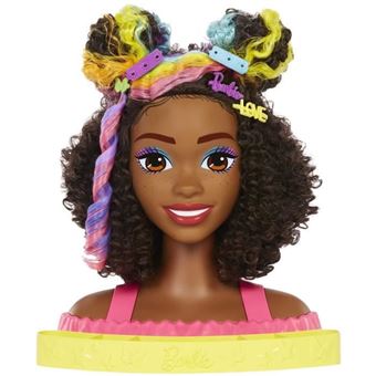 Barbie-Ultra Chevelure-Tete A Coiffer Brune Frisée Meches Arc-En-Ciel Hmd79 - 1