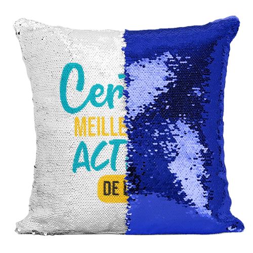 Fabulous Housse de Coussin à Sequin - Paillettes Bleu Certifié meilleur Acteur de l'univers [40 x 40 cm]
