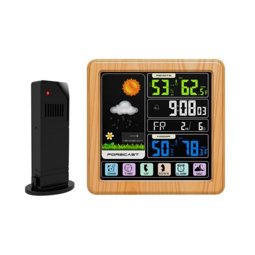 Affichage Numérique Thermomètre Humidité Horloge Lcd Coloré Calendrier D'Alarme Météo Marron PL722