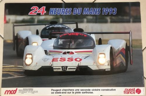 Affiche 24H du Mans - 1993 - Peugeot 905, photo Philippe Cherel, TBE