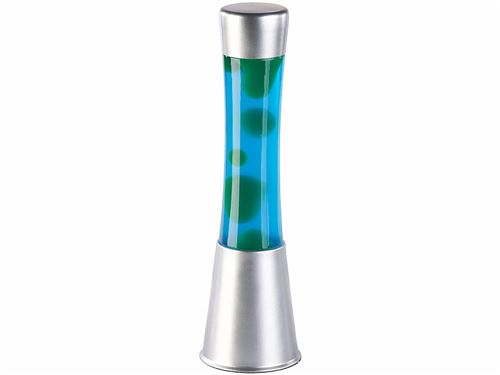 Lampe à lave en verre et aluminium - Bulles vertes & liquide bleu