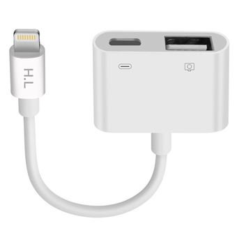 Adaptateur pour iPhone / iPad Lightning vers USB et Lightning Charge Compact Avizar Blanc - 1
