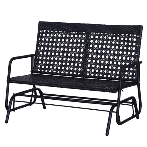 Banc à bascule de jardin 2 places style cosy chic acier époxy résine tressée imitation rotin noir