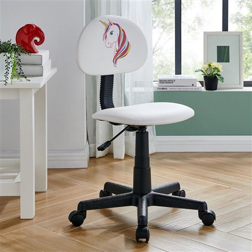 Chaise de bureau pour enfant UNICORN fauteuil pivotant sans accoudoirs  hauteur réglable, en synthétique blanc avec motif licorne - Achat & prix