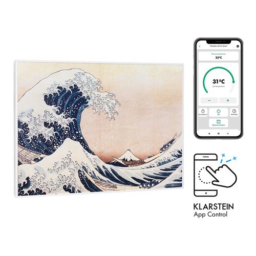 Radiateur infrarouge - Klarstein Wonderwall Air Art - Panneau chauffant - 80x60cm - 500W - Connecté - Motif vagues