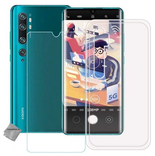 Housse etui coque pochette silicone gel fine pour Xiaomi Mi Note 10 avec verre trempe - BLANC TRANSPARENT