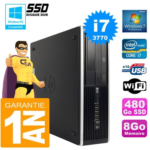 Pc hp compaq 8300 sff core i7-3770 ram 8go disque 480 go ssd graveur dvd wifi w7