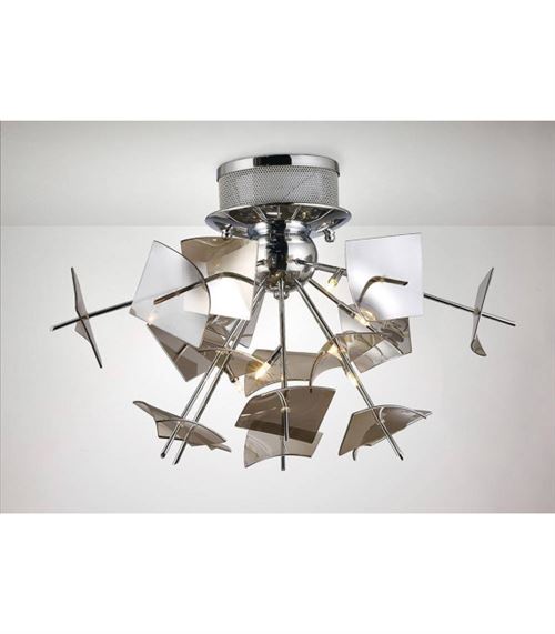 Plafonnier Meridan 6 Ampoules G4 chrome poli/verre fumé