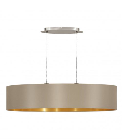 Suspension en tissu MASERLO 2 ampoules nickel satiné abat jour taupe