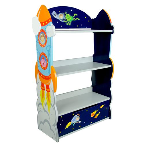 Meuble bibliothèque étagère 1 tiroir rangement livre jouet enfant bois Outer Space