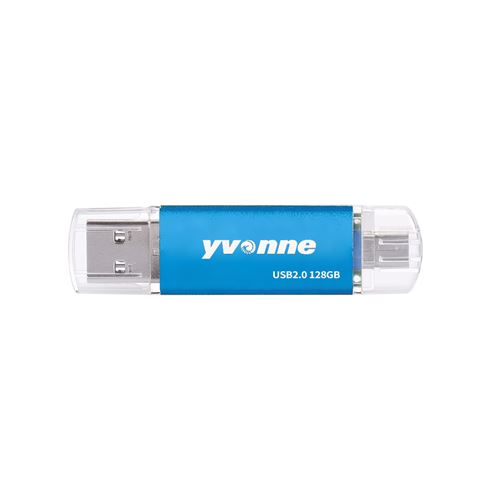 yvonne YT601-2 USB2.0 U disque 128GB OTG Double Ports lecteur Flash USB multifonctionnel pour téléphone / PC / ordinateur bleu