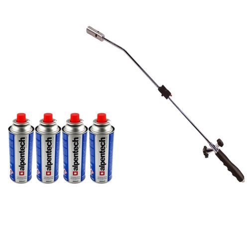 Desherbeur thermique piezo KZ Garden Chalumeau gaz + 4 Recharges Desherbant thermique écologique Brule herbes Torche de jardin