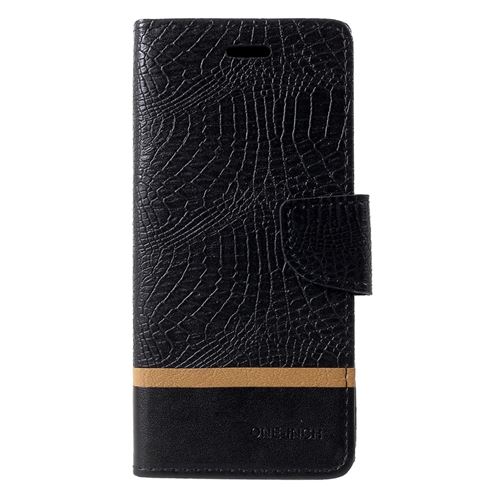 Etui en PU épissure de crocodile noir pour votre Samsung Galaxy J4 Plus/Prime