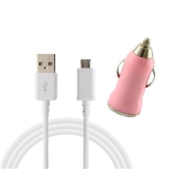 Cable USB + Chargeur Voiture Rose pour Huawei ASCEND P7 - Cable Chargeur Universel Port Micro USB Data Chargeur Synchronisation Transfert Donnees Mesure 1 Metre Chargeur Voiture Auto Allume Cigare Phonillico® - 1
