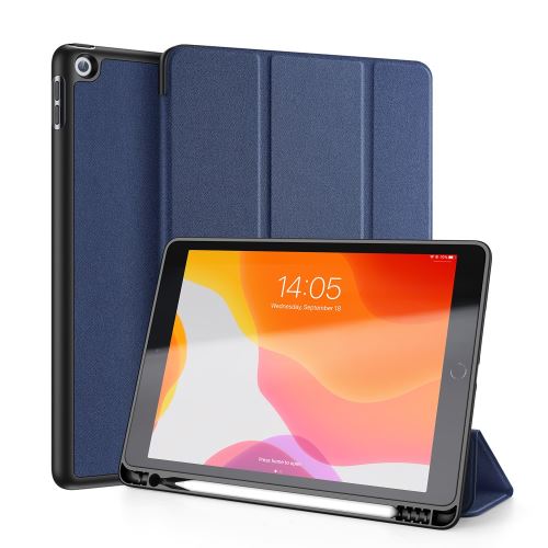 Etui en PU + TPU peau de tissu avec support tri-pliure bleu pour votre Apple iPad 10.2 (2019)