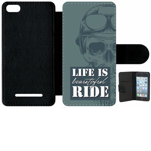 étui porte feuille xiaomi mi 4c life is beautiful ride fond bleu vert