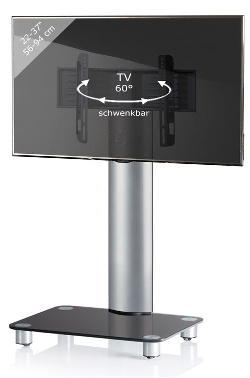 VCM Support TV, Stand Bilano Roulettes incluses Verre noir