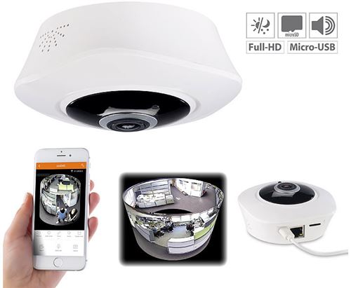 Caméra de surveillance IP panoramique 360° Full HD à vision nocturne
