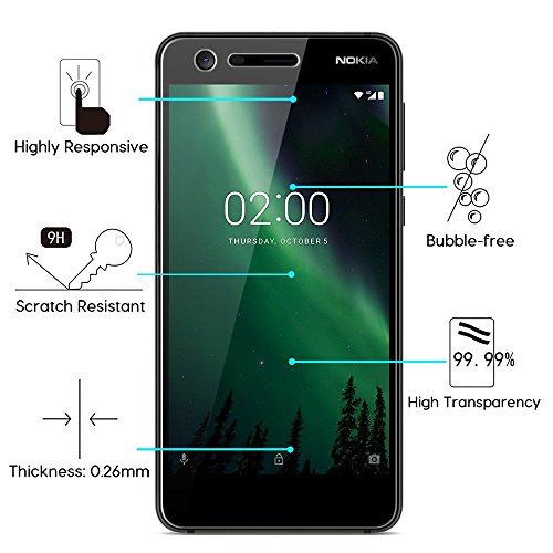 OMOTON [2 Pièces] Nokia 2 Protection DÉcran,Verre Trempé [9H Dureté] [Utral Clair],Film Protection Anti-Rayures,sans Bulles,Installer Facilement.