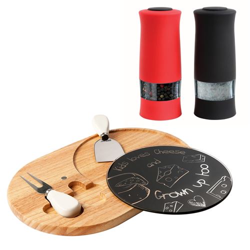 Moulin à épices électrique duo (Rouge-noir) + Plateau à fromage avec 2 ustensiles