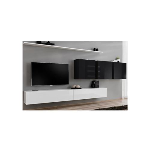 Ensemble meuble salon SWITCH VII design, coloris blanc et noir brillant.