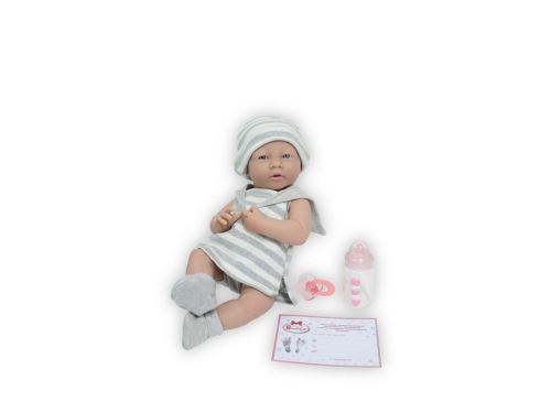 Berenguer - All-Vinyl La Newborn Doll in Grey Striped outfit. REAL GIRL!