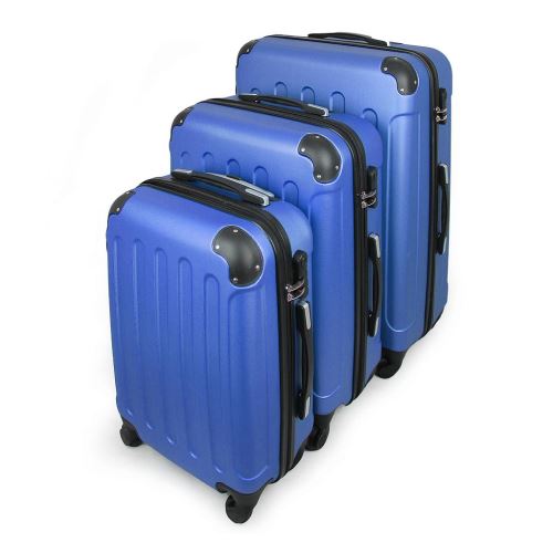 Todeco - Kofferset, Reisbussen, Beschermde hoeken, 20 24 28 inch (51 61 71 cm), Blauw, buikspieren, Materiaal: ABS kunststof