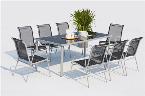 8Ensemble De Jardin En Inoxydable Acier Et Textilène Gris Personnes Lusiana 8 dhrxsQCt