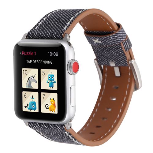 Bracelet de montre en cuir et denim pour Apple Watch Series 6/ SE/ 5/ 4 44mm - Noir