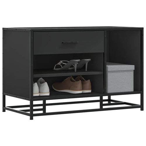Banc à chaussures noir 80x40x53,5 cm bois d ingénierie et métal