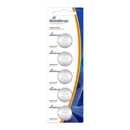 Pack de 5 piles format bouton Mediarange Lithium Celis CR2016 3V