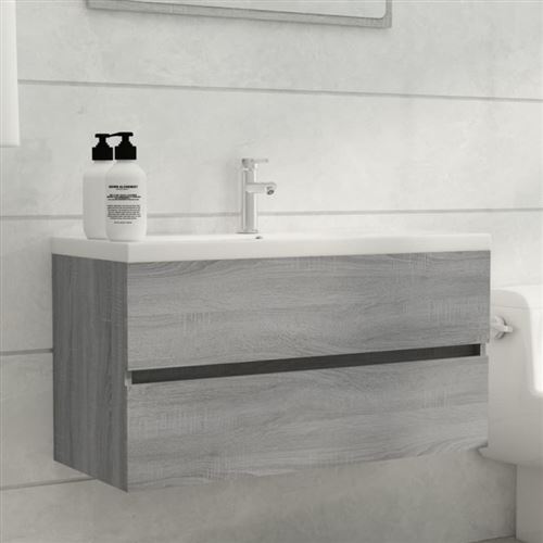 vidaXL Armoire de lavabo Sonoma gris 90x38,5x45 cm Bois d'ingénierie