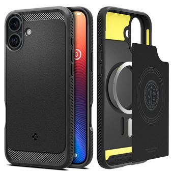 Spigen Rugged Armor - Coque de protection pour téléphone portable - robuste - compatibilité avec MagSafe - polycarbonate (PC), mousse à impact, polyuréthanne thermoplastique (TPU) - noir mat - pour Apple iPhone 16 Plus - 1