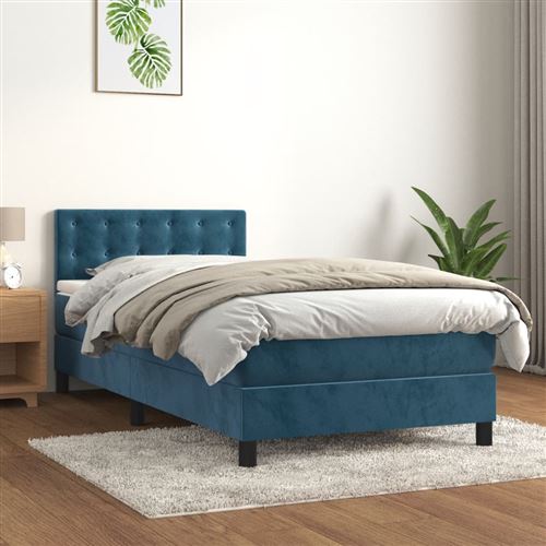 vidaXL Lit à sommier tapissier avec matelas Bleu foncé 100x200 cm