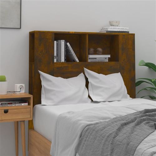 vidaXL Armoire de Tête de Lit Murale Meuble de Chambre à Coucher Tête de Lit avec Rangement Accessoire de Lit Simple Chêne Fumé 100x18,5x104,5 cm