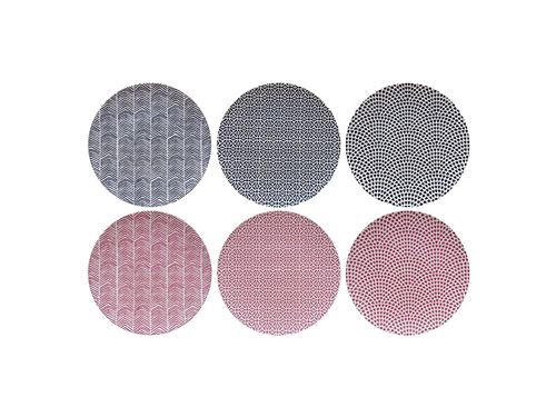 Lot de 6 assiettes à dessert LAZO - Faïence - D.22 cm - Bleu et rose