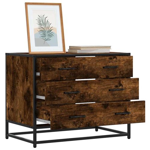 Commode chêne fumé 70x41x56 cm bois d ingénierie