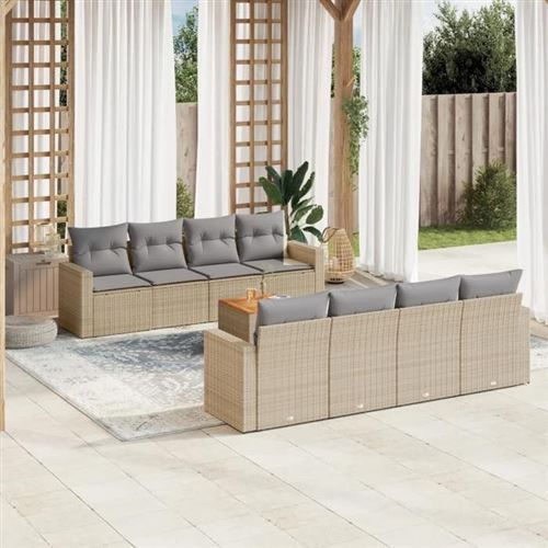 Non Communiqué Beige Salon De Jardin Modulable Vidaxl Rotin 9 Pieces 62 X 55 X 69 Cm